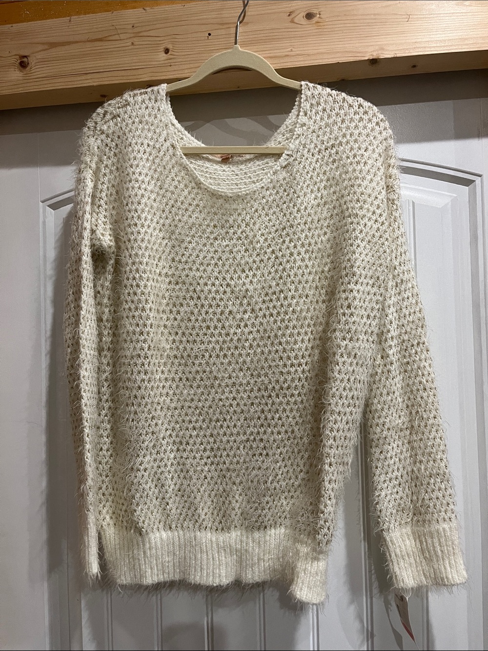 Gibson Latimer Ivory Open-Weave Crewneck Sweater